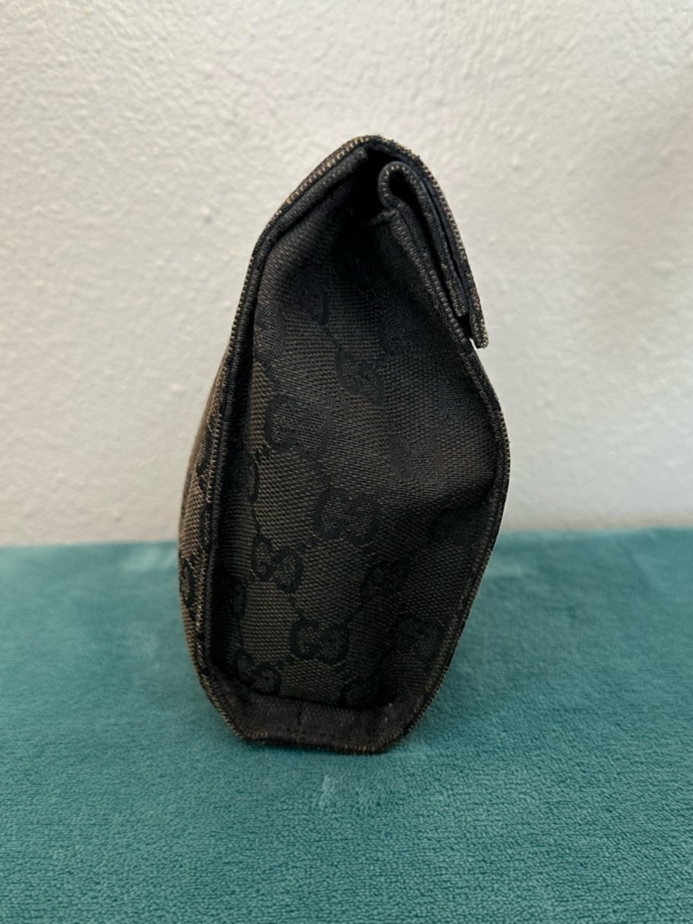 Gucci GG Canvas Web Stripe Cosmetic Bag Pouch Black Beige Auth w/ COA - Picture 4 of 10